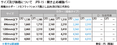 開き止め補強バー価格表/JDB-15